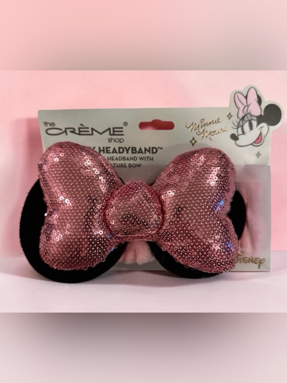 The crème shop Disney Minnie Mouse Pink Sequin Bow Headband